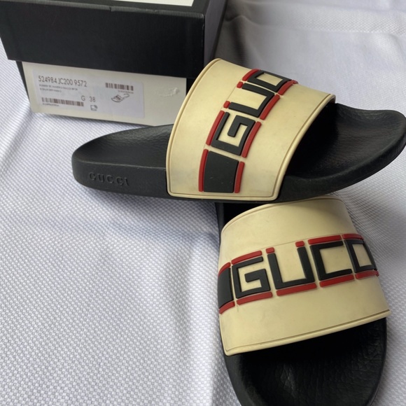Gucci stripe rubber slide sandal off-white - Picture 2 of 12